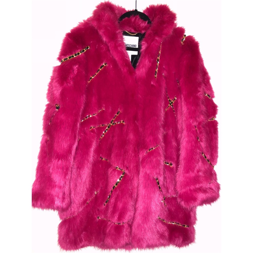Pink Gold Chain Faux Fur Coat